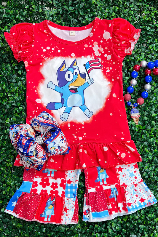 Custom Kids Girls July 4th Cartoon Dog Set D 5.17