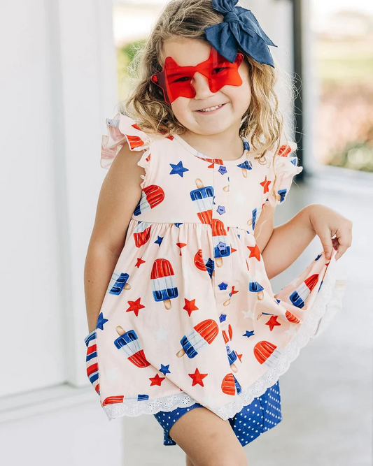 Custom Summer Baby Girls July 4th Popsicle Tunic Top Shorts Set  D 5.17