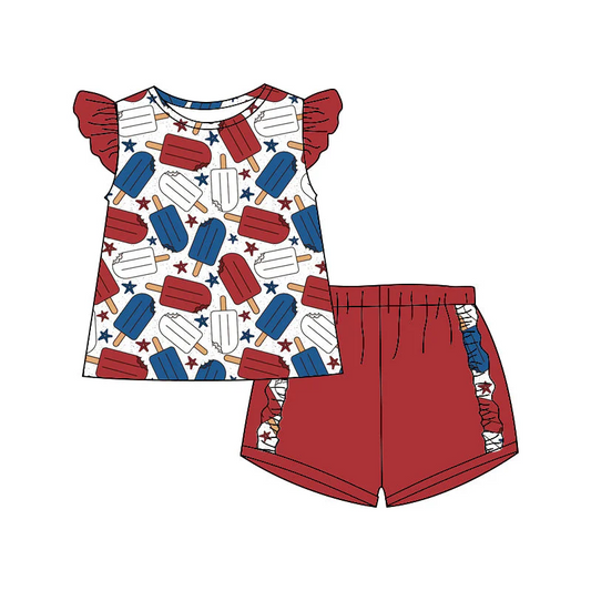 Custom Summer Baby Girls July 4th Popsicle Shorts Set D 5.17