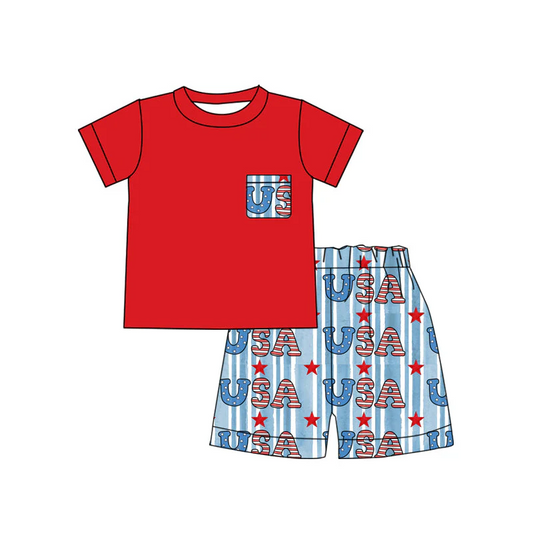 Custom Summer Baby Boys July 4th USA Shorts Set D 5.17
