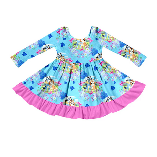 Custom Cartoon Dog Cute Girls Long Sleeve Dress D 5.17