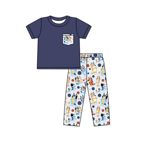 Custom Baby Boys Cartoon Dog Top and Pants Outfit  D 5.17