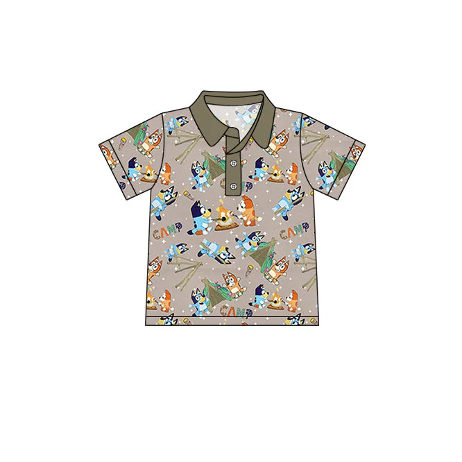 Custom Kids Boys Cartoon Blue Dog Camp Polo Shirt Top D 5.17