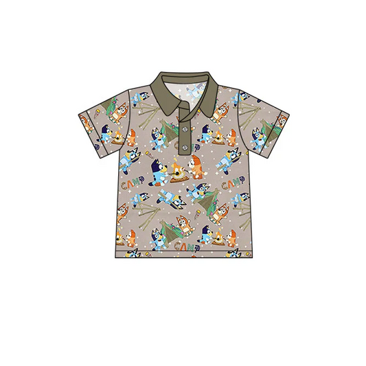 Custom Kids Boys Cartoon Blue Dog Camp Polo Shirt Top D 5.17