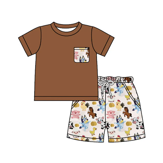 Custom Kids Boys Cartoon Blue Dog Shorts Set  D 5.17