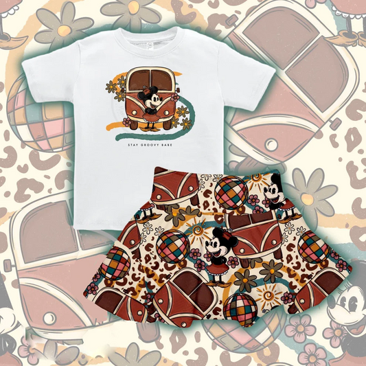 Custom Girls Summer Cartoon Dog Top and Skirt Set  D 5.19