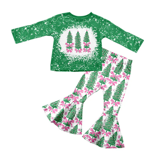 Custom Baby Girls Christmas Tree Bell Bottom Pants Outfit D 5.19