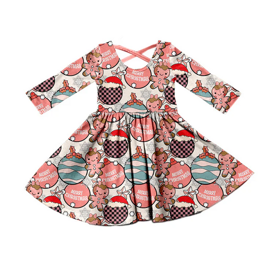 Custom Baby Girls Merry Christmas Long Sleeve Dress D 5.19