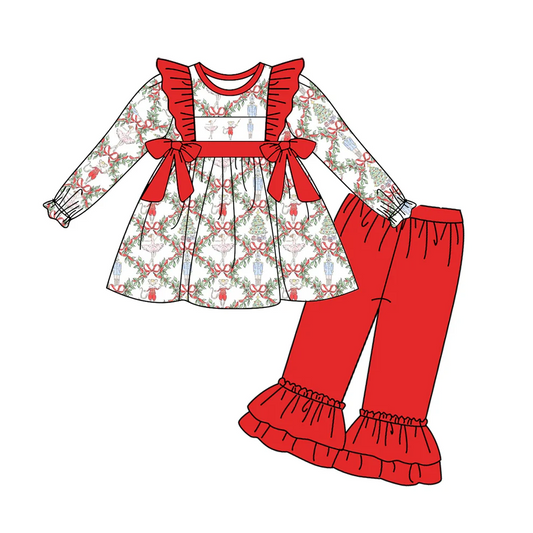 Custom Toddler Girls Christmas Tree Red Pants Outfit D 5.19