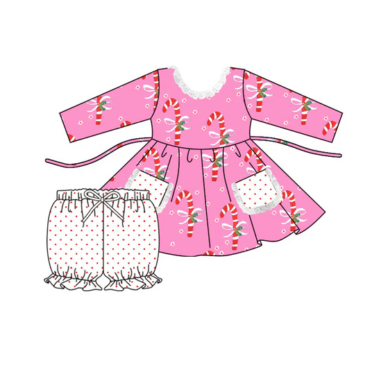 Custom Kids Girls Christmas Candy Cane Outfit With Pocket D 5.19