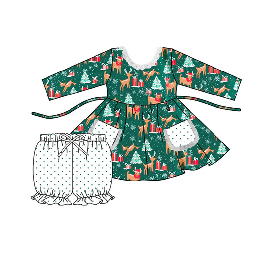 Custom Kids Girls Christmas Reindeer Outfit With Pocket D 5.19