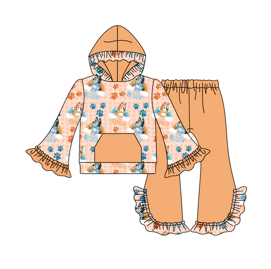 Custom Baby Girls Cartoon Dog Hoodie Top Pants Set D 5.19