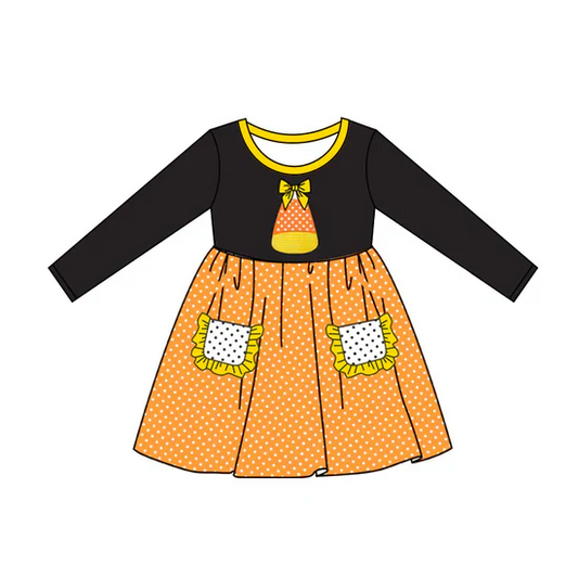 Custom Baby Girls Halloween Candy Bow Pockets Knee Length Dresses D 5.19