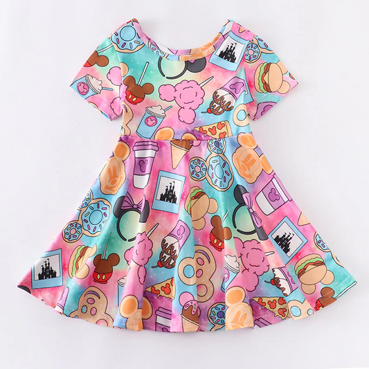 Custom Baby Girls Cartoon Mouse Short Sleeve Dress D 5.19