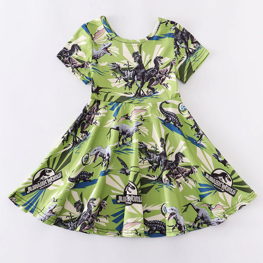 Custom Baby Girls Dinosaur Short Sleeve Dress D 5.19