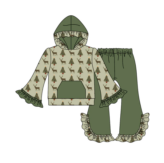 Custom Baby Girls Christmas Tree Hoodie Top Pants Set D 5.19