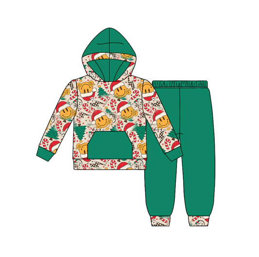 Custom Baby Boys Christmas Happy Face Hoodie Top Pants Set D 5.19