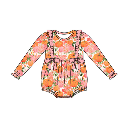 Custom Baby Girls Pumpkin LOng Sleeve Romper  D 5.19