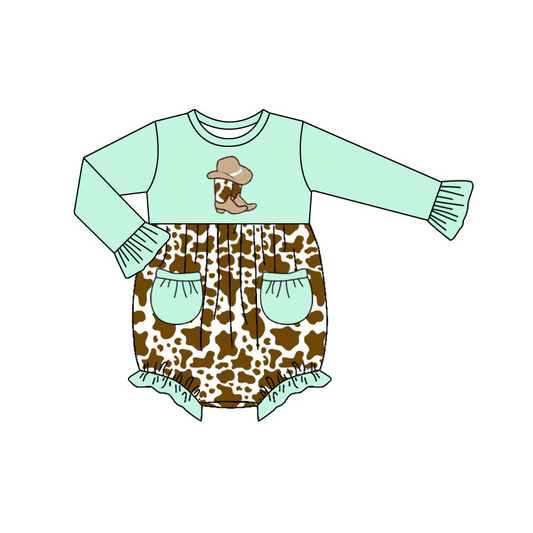 Custom Baby Girls Western Boots Cow Print Romper D 5.19