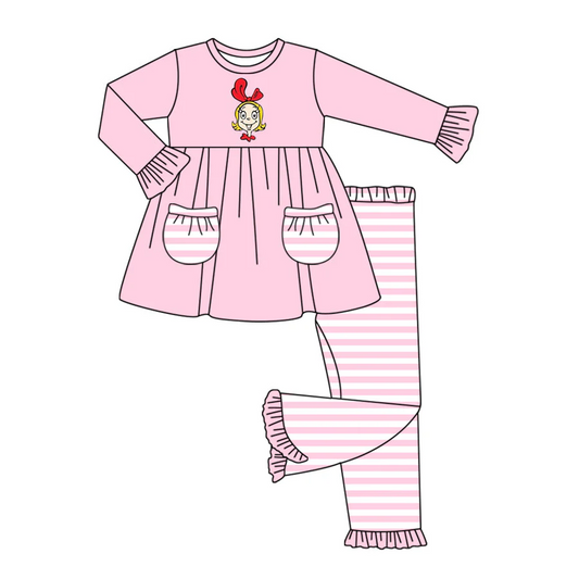 Custom Baby Girls Christmas Pink Striped Pants Set D 5.19