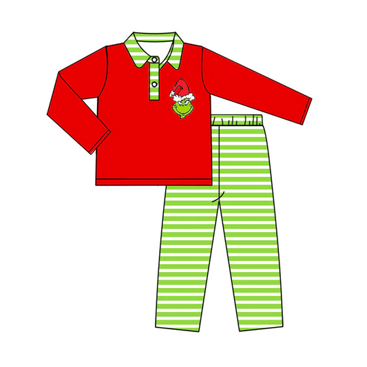 Custom Baby Boys Christmas Green Striped Pants Set D 5.1