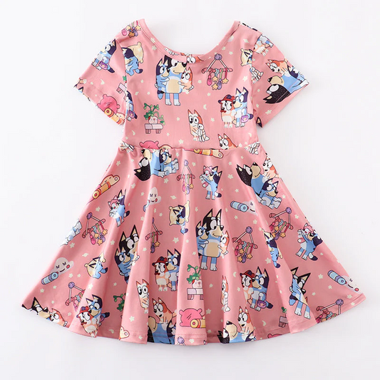 Custom Baby Girls Cartoon Blue Dog Dress D 5.1