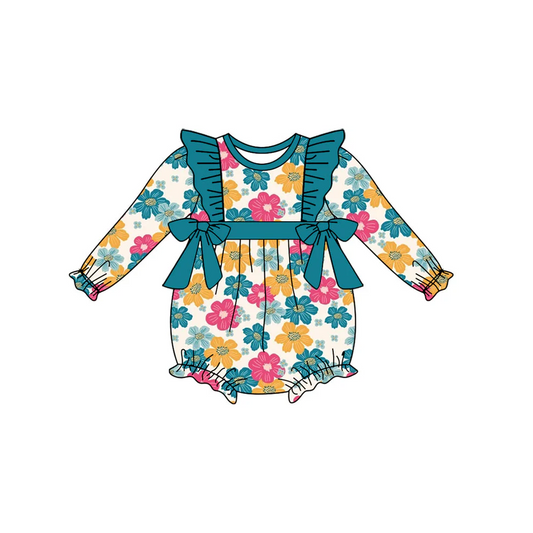 Custom Baby Girls Fall Floral Long Sleeve Romper D 5.1
