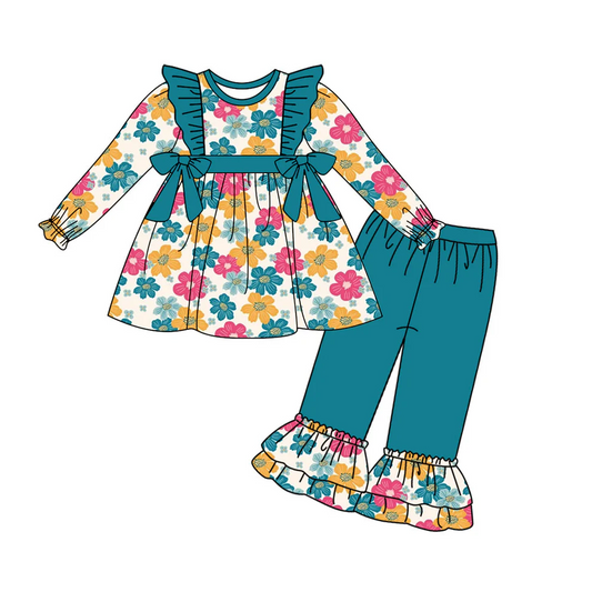 Custom Baby Girls Fall Floral Long Sleeve Top Set D 5.1