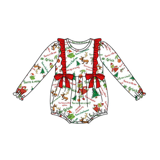 Custom Baby Girls Christmas Green Face Romper D 5.1