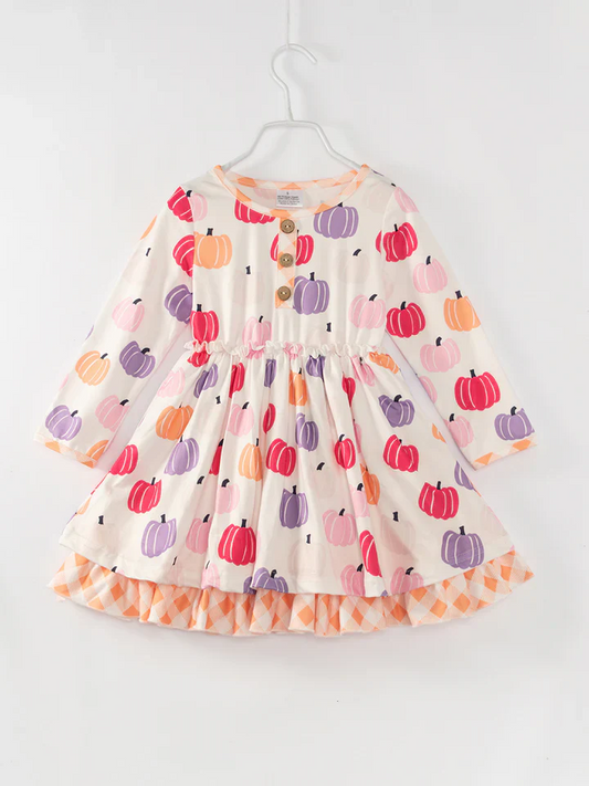 Custom Baby Girls Pumpkin Long Sleeve Dress D 5.1