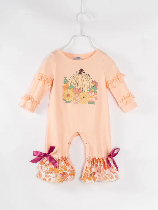 Custom Baby Girls Pumpkin Long Sleeve Romper D 5.1