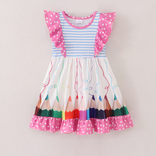 Custom Kids Girls Back to School crayon Dress D 5.1