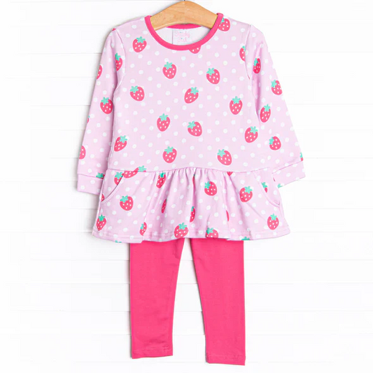 Custom Baby Girls Strawberry Tunic Top Hot Pink Pants Set D 5.2