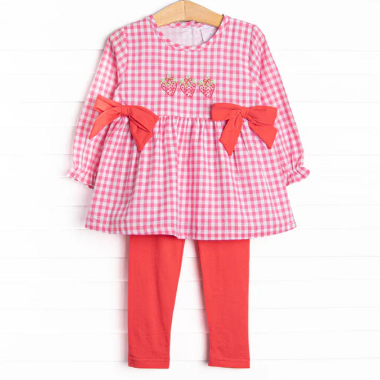 Custom Baby Girls Strawberry Gingham Tunic Top Red Pants Set D 5.2