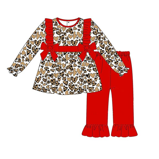 Custom Baby Girls Leoaprd Heart Tunic Top Red Ruffle Pants Set D 5.2
