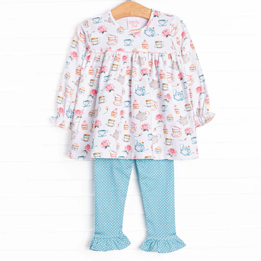 Custom Baby Girls Long Sleeves Cakes Tunic Blue Ruffle pants Set D 5.2