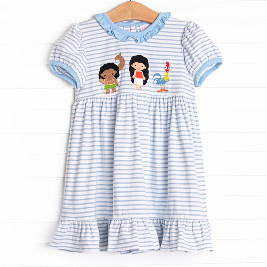 Custom Baby Girls Short Sleeve Light Stripe Princess Dress D 5.2