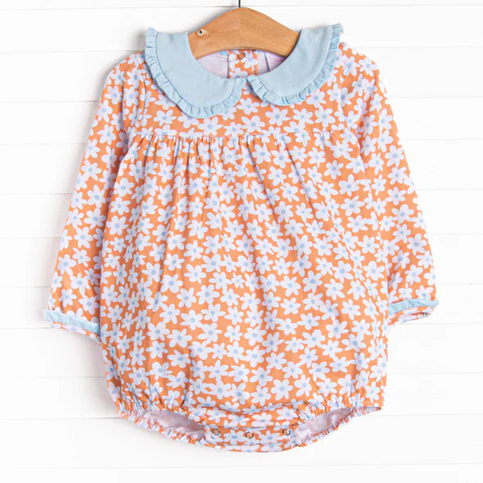 Custom Baby Girls Long Ruffle Sleeve Pink Floral Rompers D 5.2