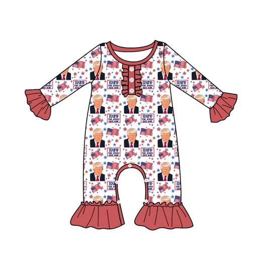 Custom Baby Girls Trump Long Sleeve Romper D 5.2