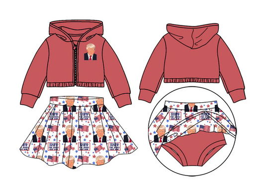 Custom Baby Girls Trump Hoodie Top and Skirt Set D 5.2