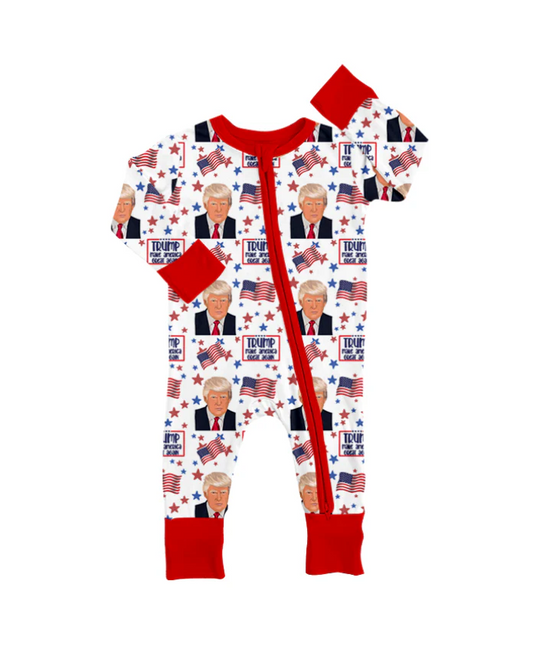 Custom Baby Boys Trump Long Sleeve Zipper Romper D 5.2