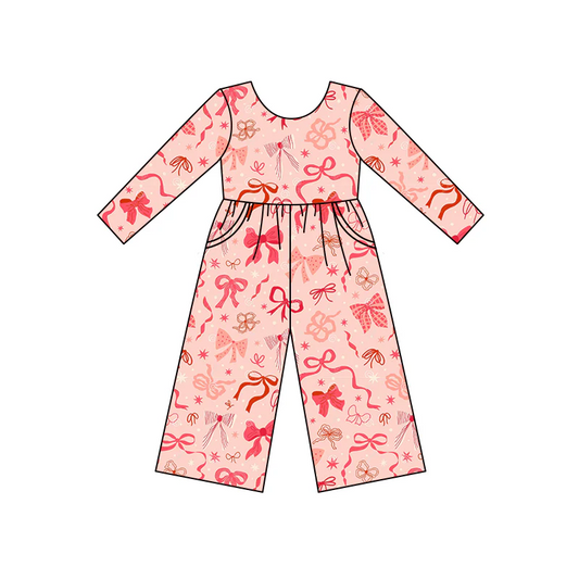 Custom Baby Girls Coquette Bow Pink Long Sleeve Jumpsuit D 5.2