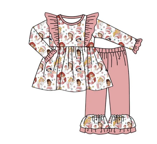 Custom Baby Girls Christmas Princess Ruffle Pants Set D 5.2