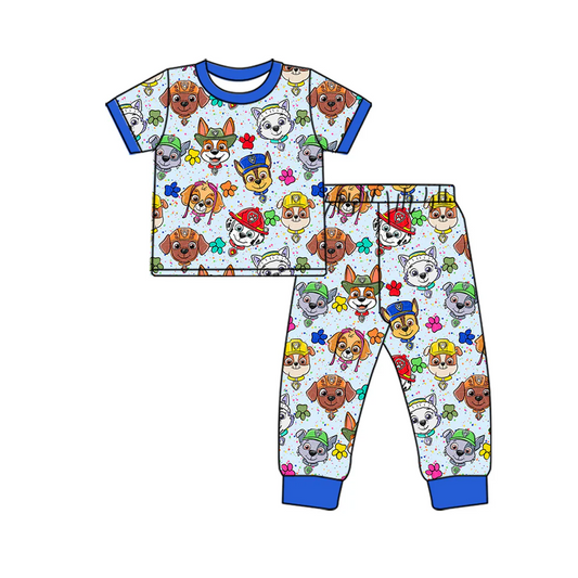 Custom Baby Boys Cartoon Dog Short Sleeve Pajama Set  D 5.2