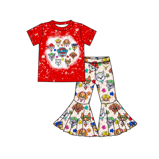 Custom Baby Girls Cartoon Dog Bell Bottom Pants Outfit  D 5.2
