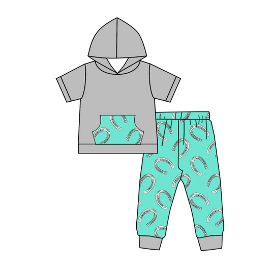 Custom Baby Boys Western Rodeo Hoodue Top Pants Outfit  D 5.2