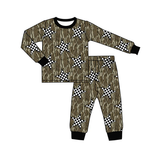 Custom Baby Boys Pajama Black Checked Star Camo  D 5.2