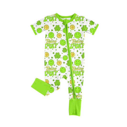 Custom Baby Boys Feeling Lucky Zipper Romper  D 5.2