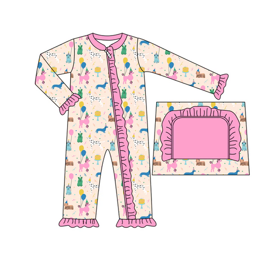 Custom Baby Girls Happy Birthday Dog Zipper Romper  D 5.2