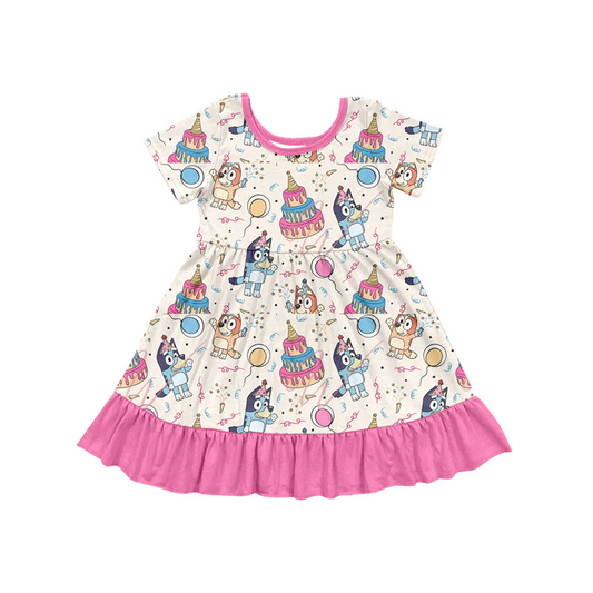 Custom Baby Girls Short Sleeve Dress Happy Birthday Cartoon Dog D 5.3